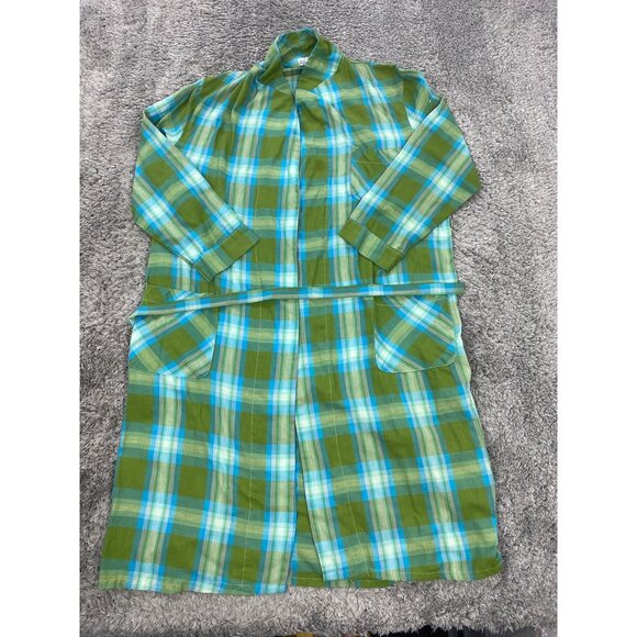 Vtg Fruit of the Loom Robe Men Medium Green Madras Plaid Permanent Press 80s 90s - Picture 1 of 9